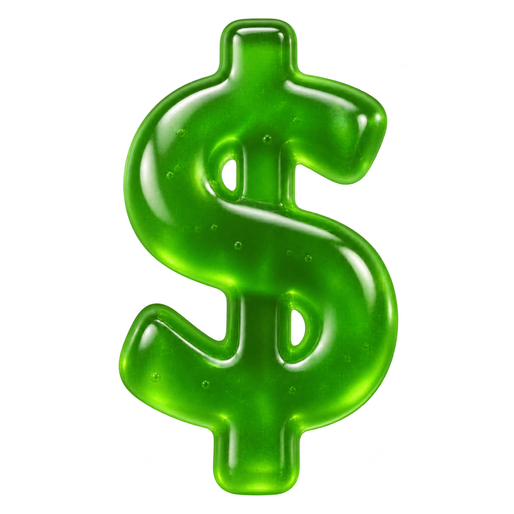 A green jelly dollar sign